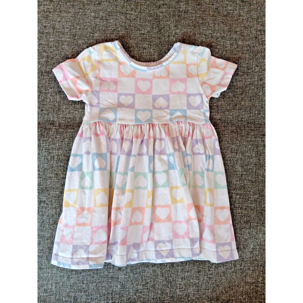 Falls Creek Dress 2T White Pastel Rainbow Hearts Short Sleeve